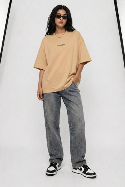 Cool Bee Matchday Abstract Tee Beige for Women - Oversized Graphic Tee Streetwear India - Lifestyle View