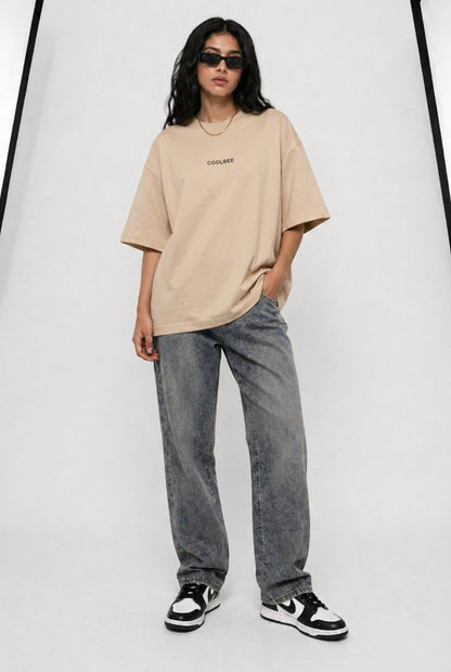 Cool Bee Matchday Abstract Tee Beige for Women - Oversized Graphic Tee Streetwear India - Lifestyle View
