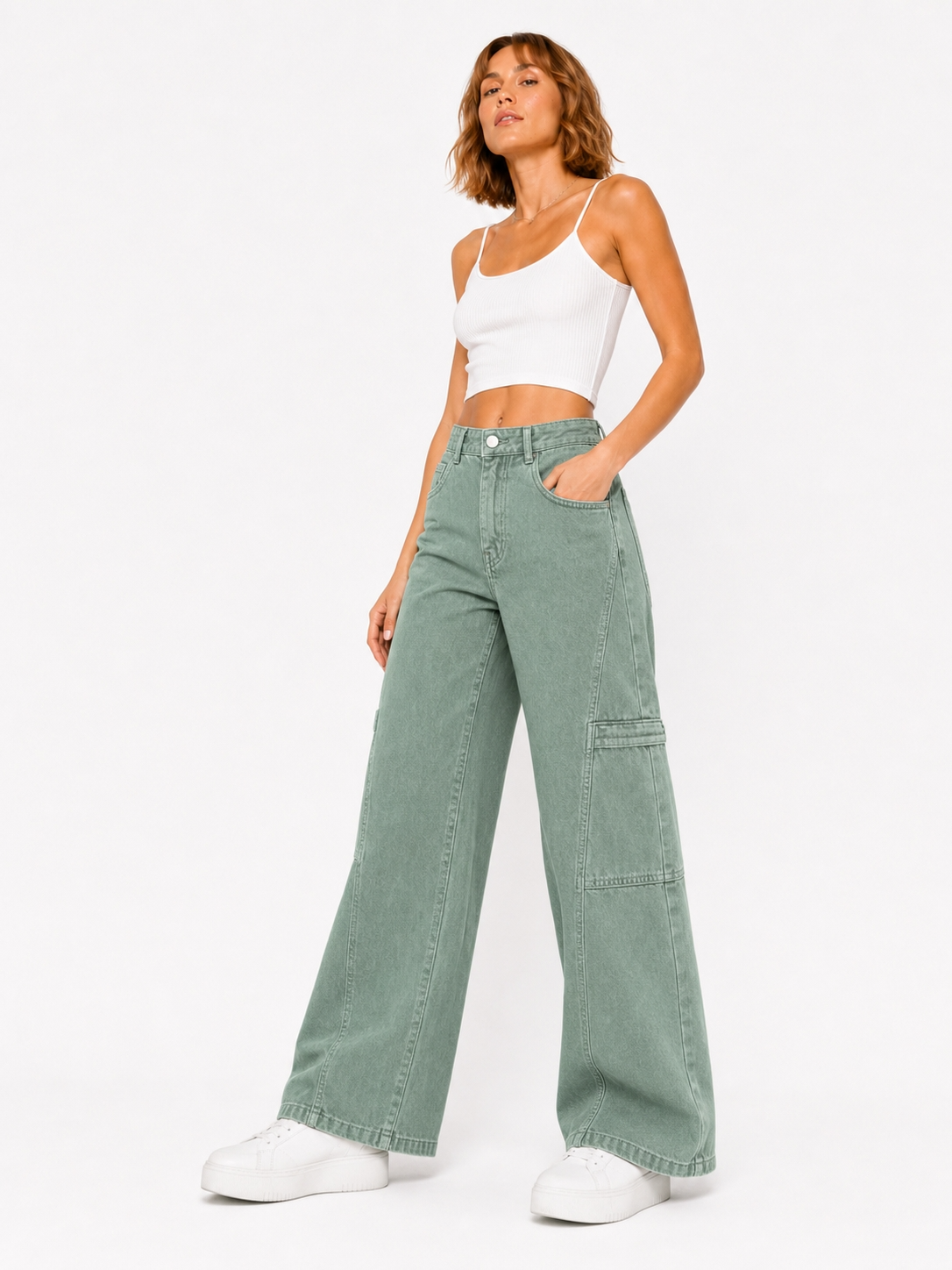 Green Wide legs Street Jeans – Coolbee Store, photo 7 of 8