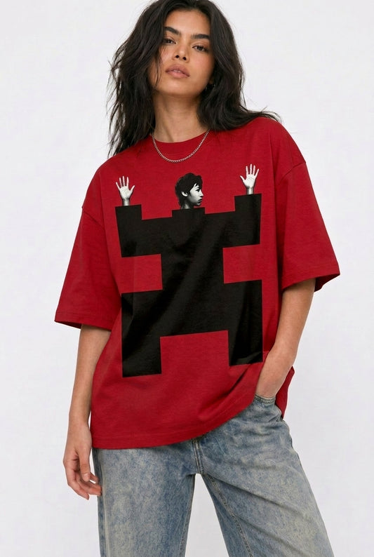 Cool Bee Structural Persona Tee Red for Women - Red Oversized Graphic Tee Streetwear India