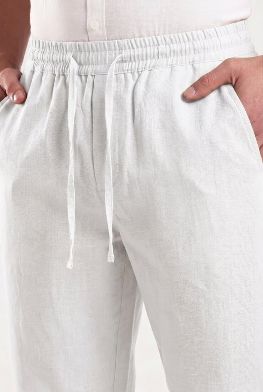 Cool Bee Linen Travel Pants White for Men - White Linen Travel Pants Lightweight India - Detail View