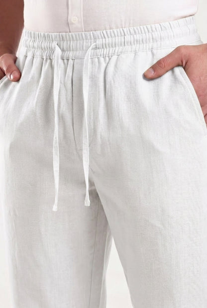 Cool Bee Linen Travel Pants White for Men - White Linen Travel Pants Lightweight India - Detail View