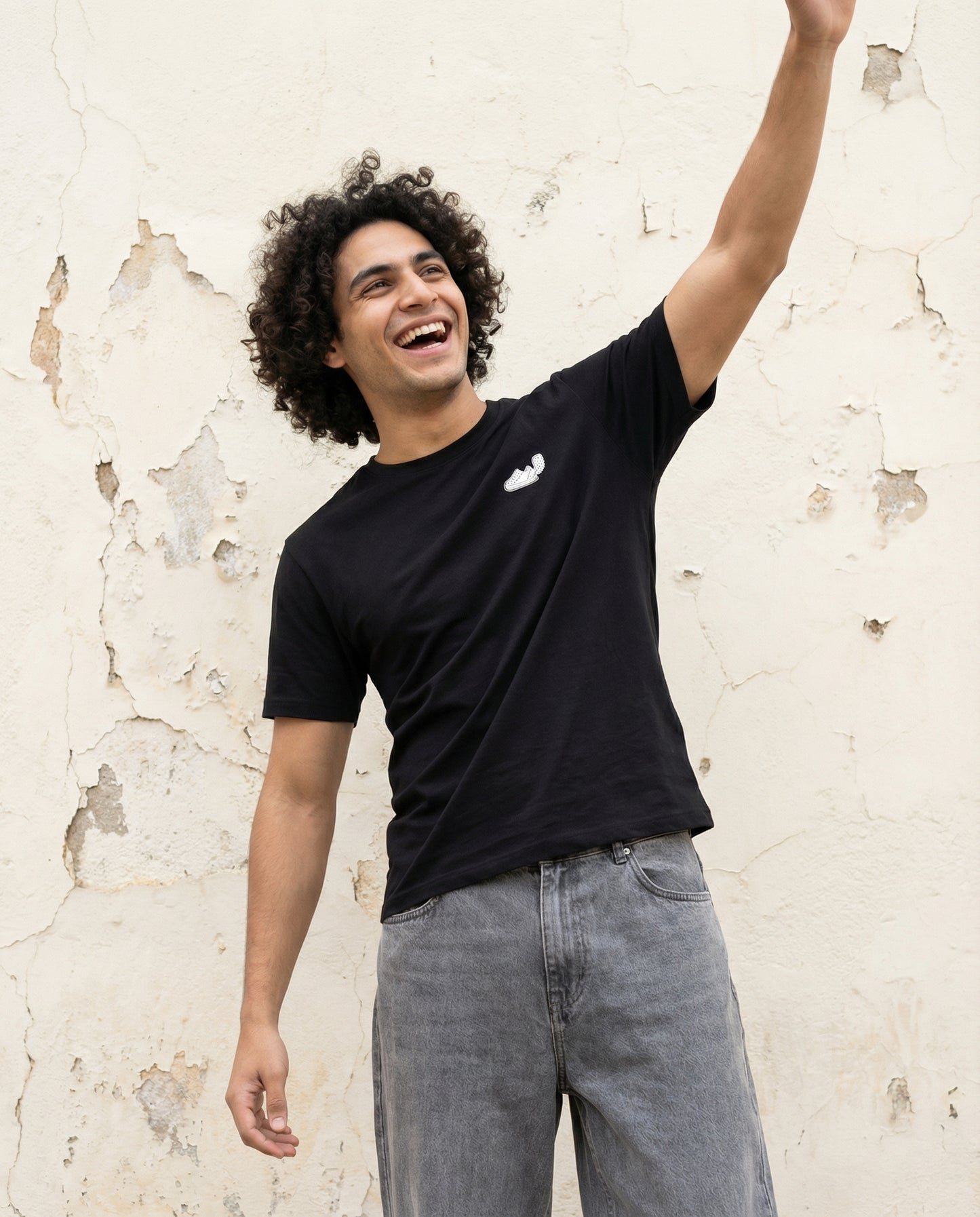 Cool Bee Essential Cotton Crew Neck T-Shirt Black for Men - Black Regular Fit Tee India - Detail View