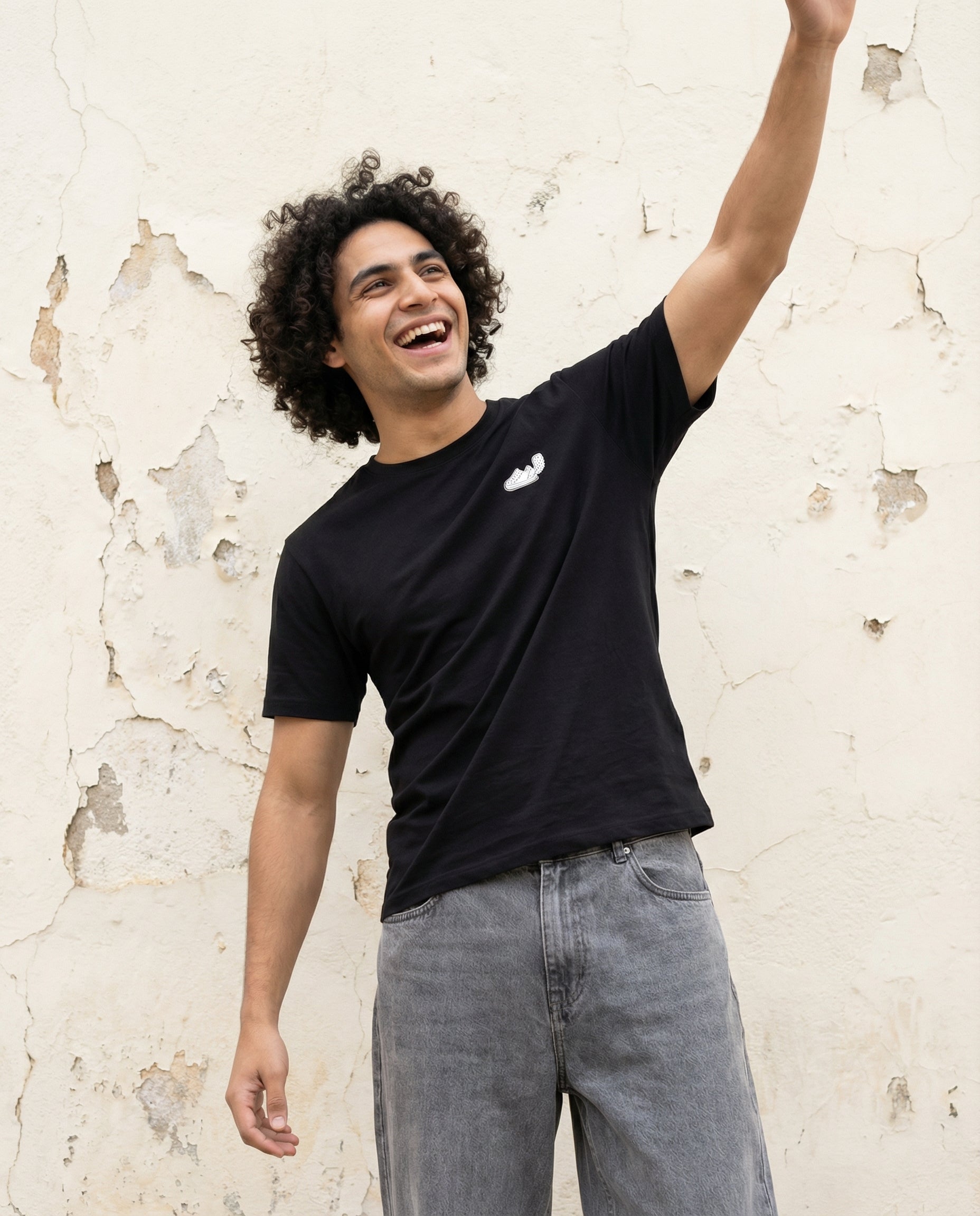 Cool Bee Essential Cotton Crew Neck T-Shirt Black for Men - Black Regular Fit Tee India - Detail View