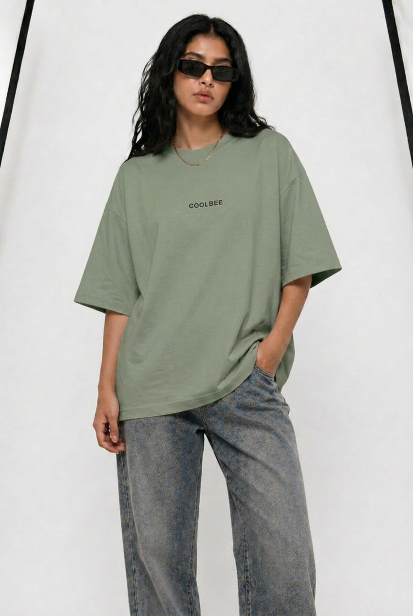 Cool Bee Matchday Abstract Tee Green for Women - Oversized Graphic Tee Streetwear India - Back View