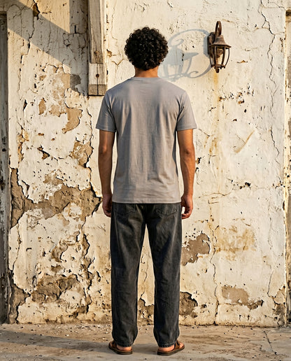 Cool Bee Essential Cotton Crew Neck T-Shirt Stone Gray for Men - Stone Graphic Tee India - Lifestyle View
