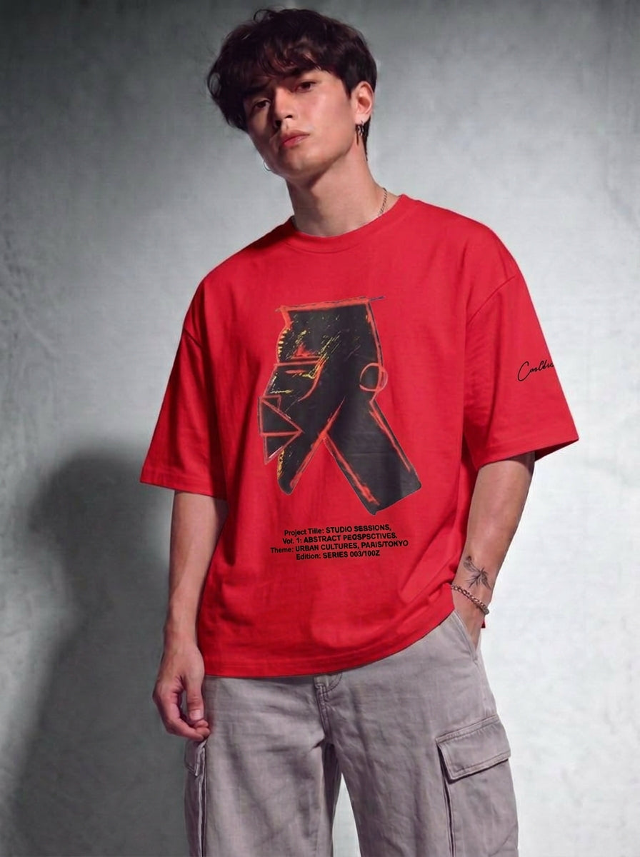 Cool Bee Urban Nomad Tee Red for Men - Red Oversized Graphic Tee Streetwear India