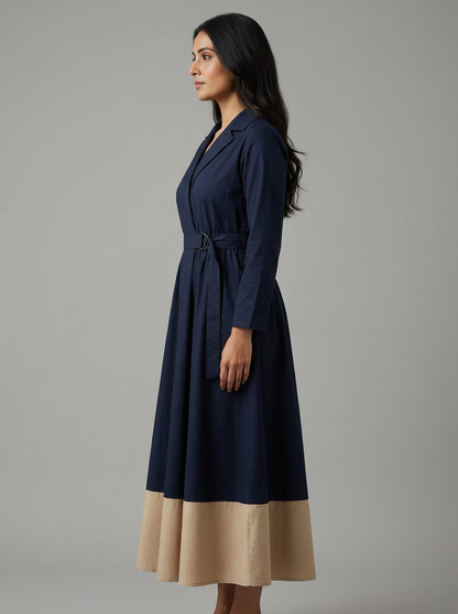 Midnight Elegance Two-Tone Flare Wrap Dress | Cool Bee