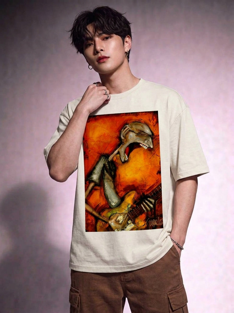 Cool Bee Canvas Chords Tee White for Men - White Oversized Graphic Tee Streetwear India - Detail View