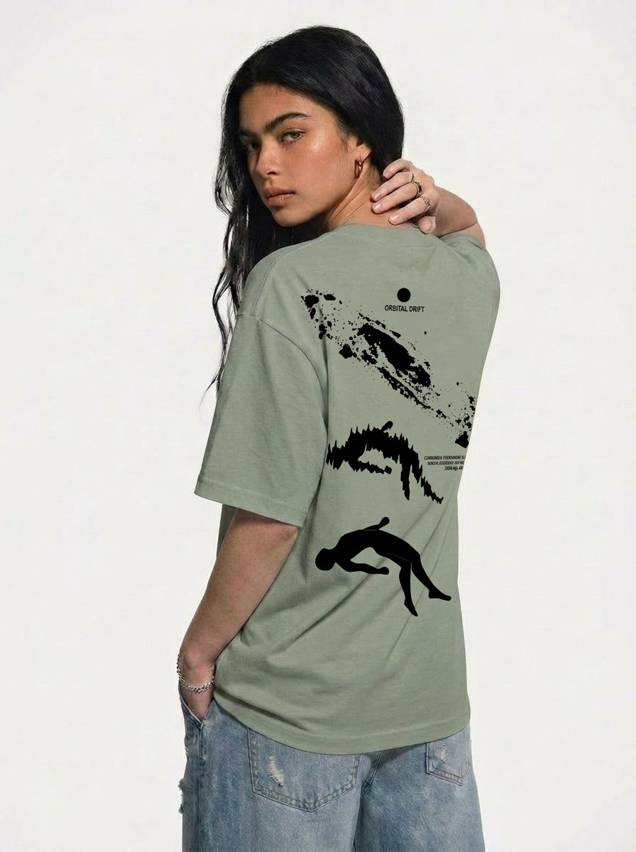 Cool Bee Orbital Drift Tee Green for Women - Green Oversized Graphic Tee Streetwear India