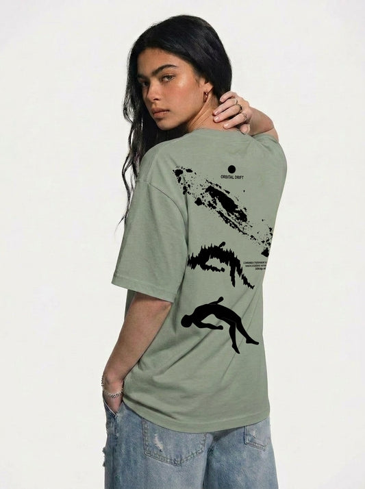 Cool Bee Orbital Drift Tee Green for Women - Green Oversized Graphic Tee Streetwear India