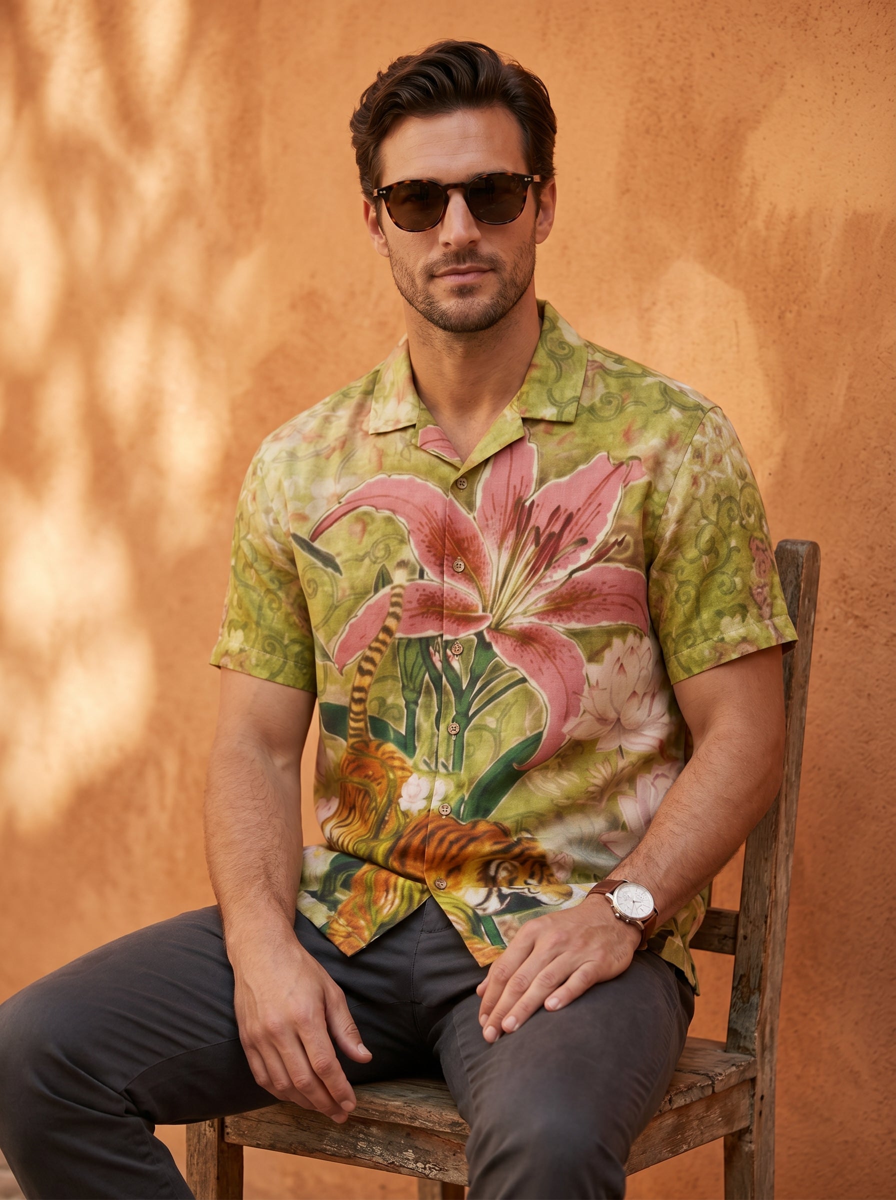 Cool Bee Wild Lotus Camp Shirt for Men - Premium Mercerised Cotton Spread Collar Shirt India - Front View