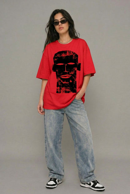 Cool Bee The Totem Tee Red for Women - Oversized Graphic Tee Streetwear India - Lifestyle View