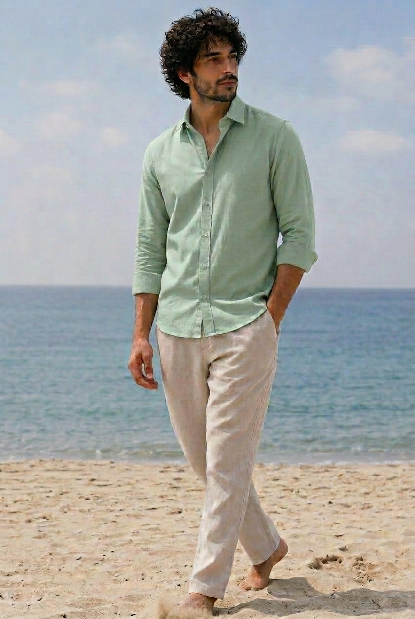 Cool Bee Linen Casual Shirt Sage Green for Men - Linen Casual Shirt Breathable India - Lifestyle View