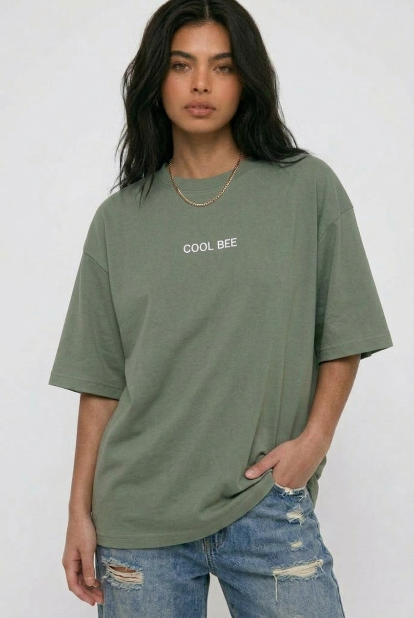 Cool Bee Silent Muse Tee Green for Women - Oversized Graphic Tee Streetwear India - Detail View
