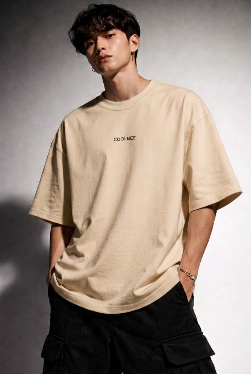 Cool Bee Perspective Graphic Tee Beige for Men - Beige Oversized Graphic Tee Streetwear India - Back View