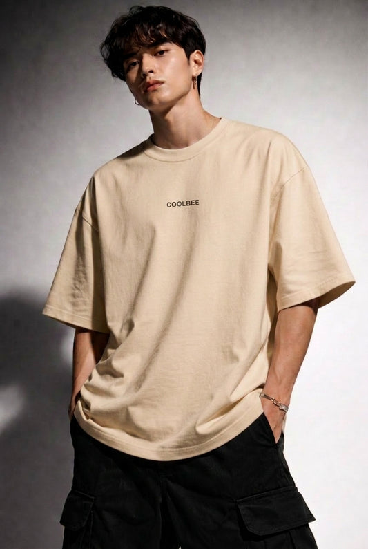 Cool Bee Perspective Graphic Tee Beige for Men - Beige Oversized Graphic Tee Streetwear India - Back View