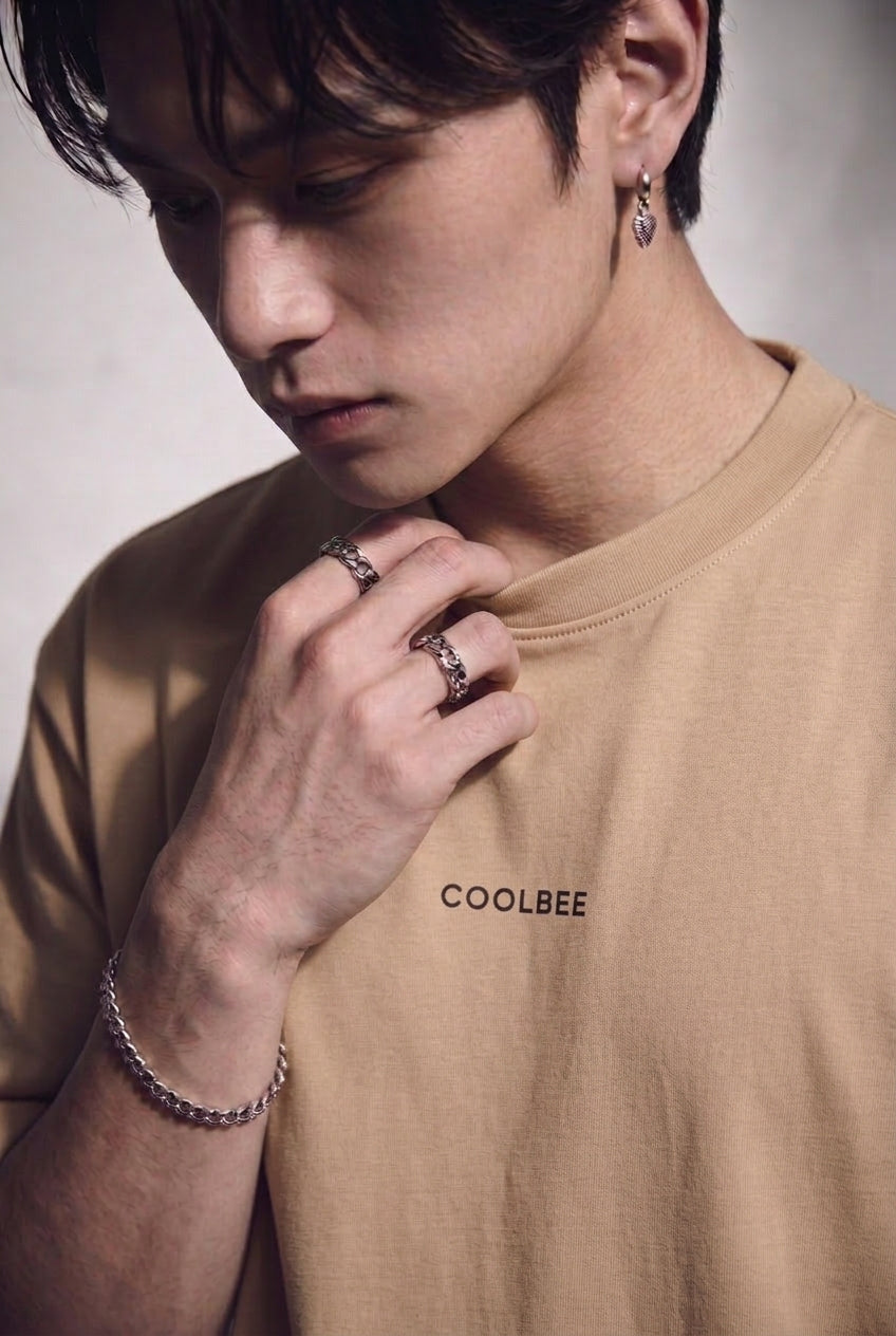 Cool Bee Lost in Thought Tee Beige for Men - Beige Oversized Graphic Tee Streetwear India - Lifestyle View