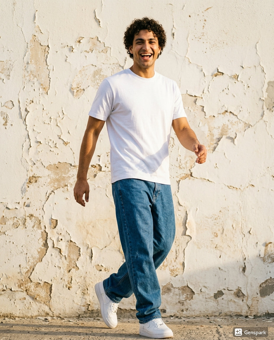 Cool Bee Essential Cotton Crew Neck T-Shirt White for Men - White Regular Fit Tee India - Lifestyle View