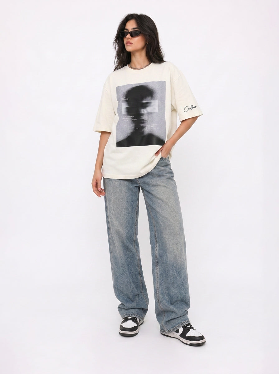 Cool Bee Blurred Vision Tee White for Women - Oversized Graphic Tee Streetwear India - Lifestyle View