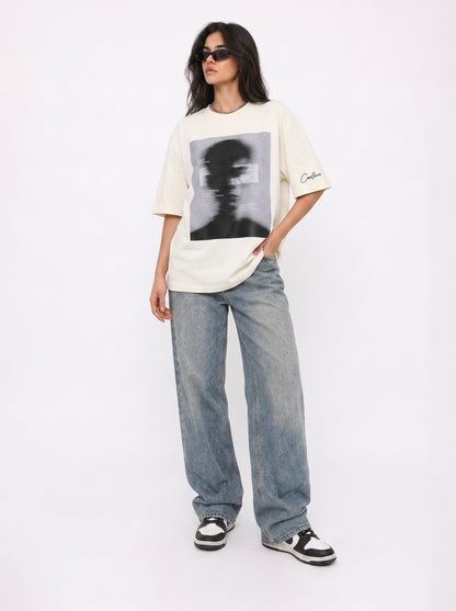 Cool Bee Blurred Vision Tee White for Women - Oversized Graphic Tee Streetwear India - Lifestyle View