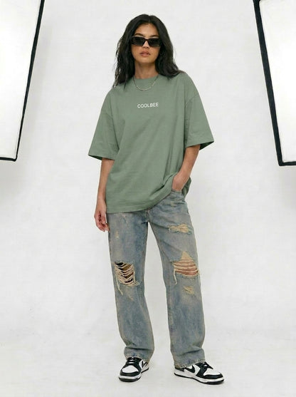 Cool Bee Orbital Drift Tee Green for Women - Oversized Graphic Tee Streetwear India - Lifestyle View