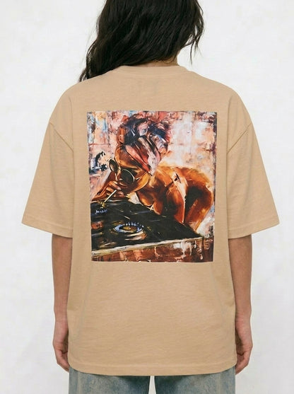 Cool Bee Midnight Muse Tee Beige for Women - Oversized Graphic Tee Streetwear India - Detail View