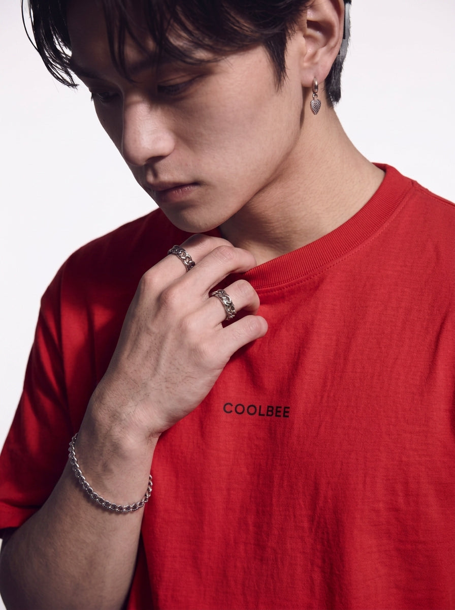 Cool Bee Orbital Drift Tee Red for Men - Red Oversized Graphic Tee Streetwear India - Detail View
