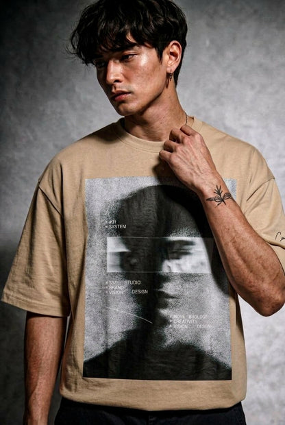Cool Bee Blurred Vision Tee Beige for Men - Beige Oversized Graphic Tee Streetwear India - Lifestyle View