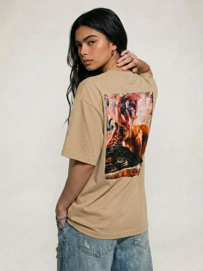 Cool Bee Midnight Muse Tee Beige for Women - Beige Oversized Graphic Tee Streetwear India
