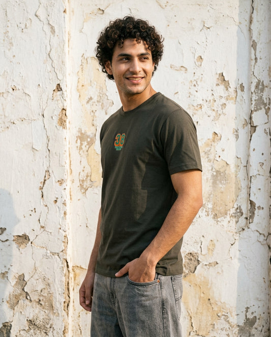Cool Bee Essential Cotton Crew Neck T-Shirt Olive Green for Men - Olive Green Regular Fit Tee India