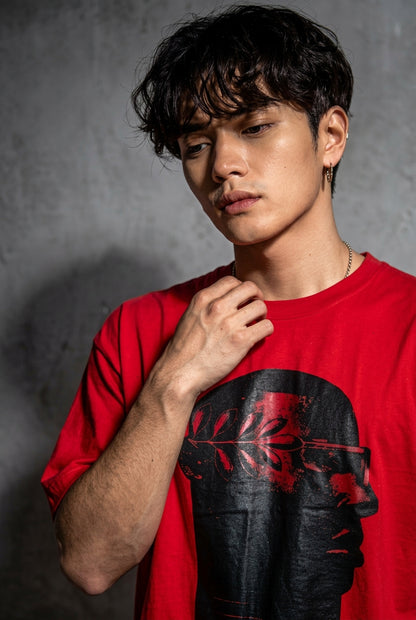 Cool Bee NeoClassic Graphic Tee Red for Men - Red Oversized Graphic Tee Streetwear India - Lifestyle View
