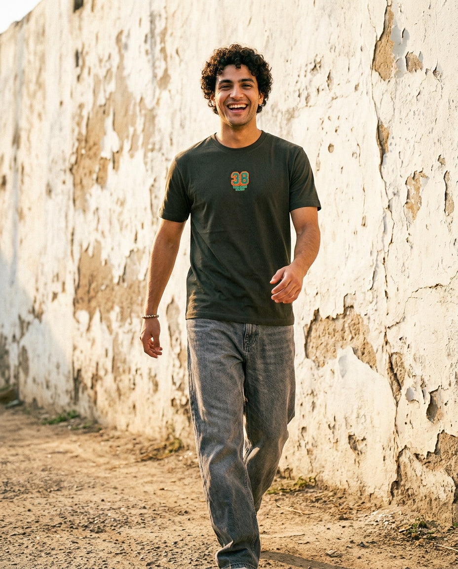 Cool Bee Essential Cotton Crew Neck T-Shirt Olive Green for Men - Olive Green Regular Fit Tee India - Lifestyle View