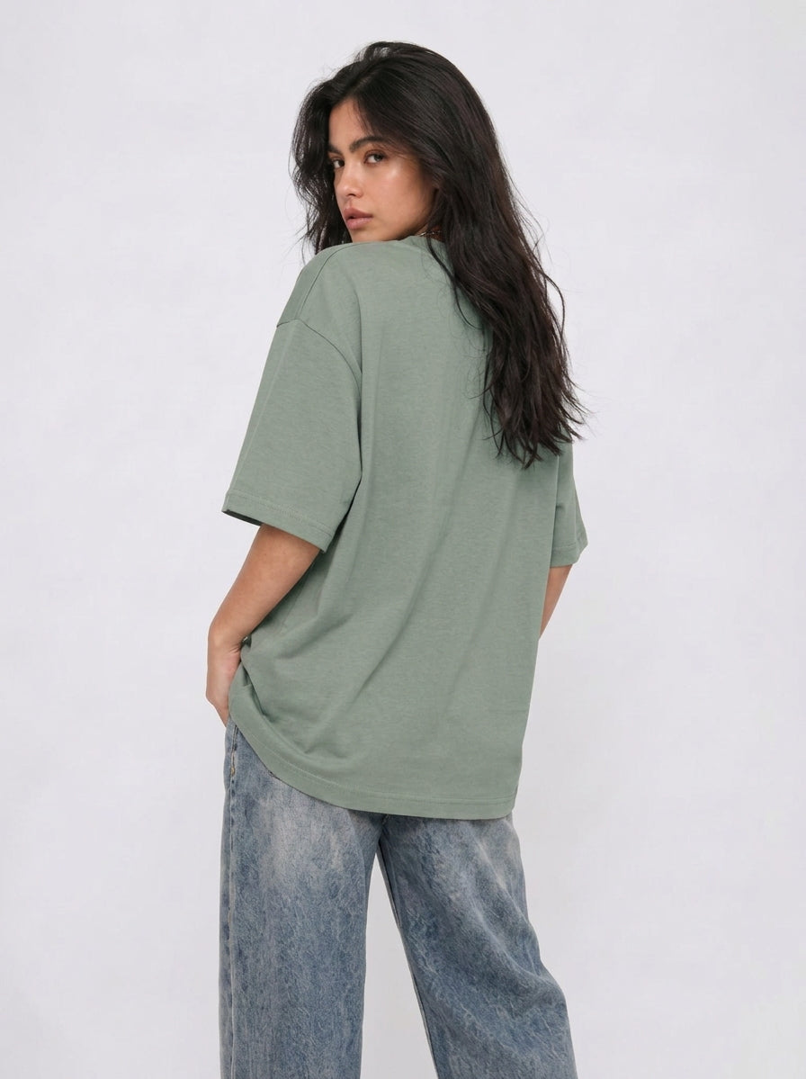 Cool Bee Canvas Chords Tee Green for Women - Oversized Graphic Tee Streetwear India - Back View