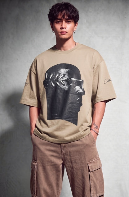 Cool Bee NeoClassic Graphic Tee Beige for Men - Beige Oversized Graphic Tee Streetwear India - Lifestyle View
