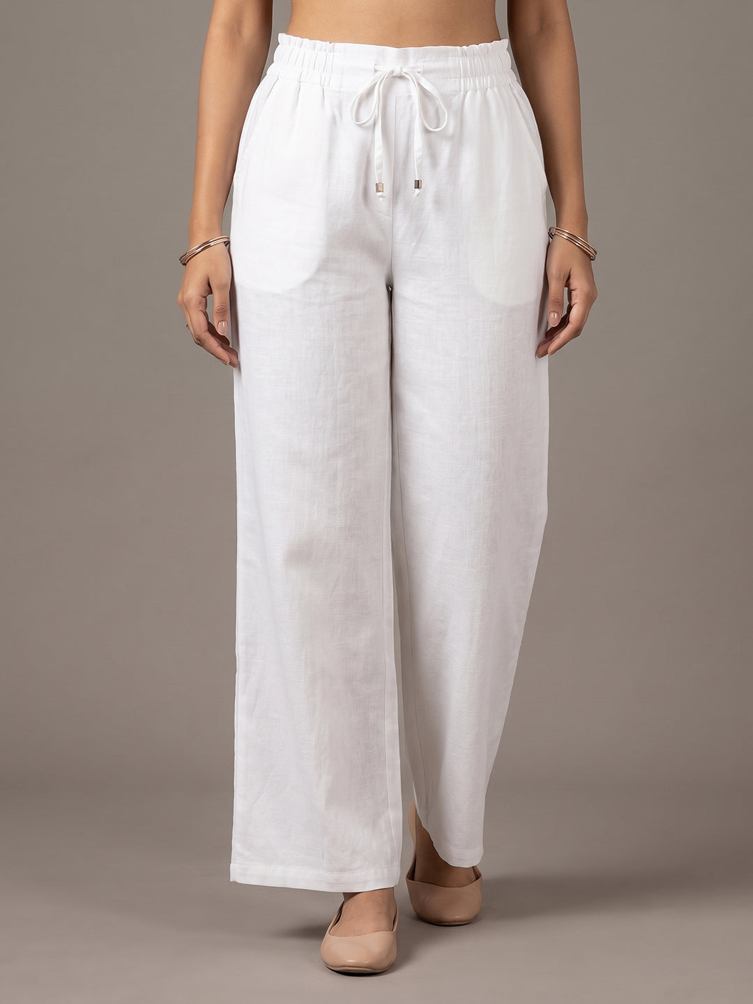 Linen Blend Trouser - White