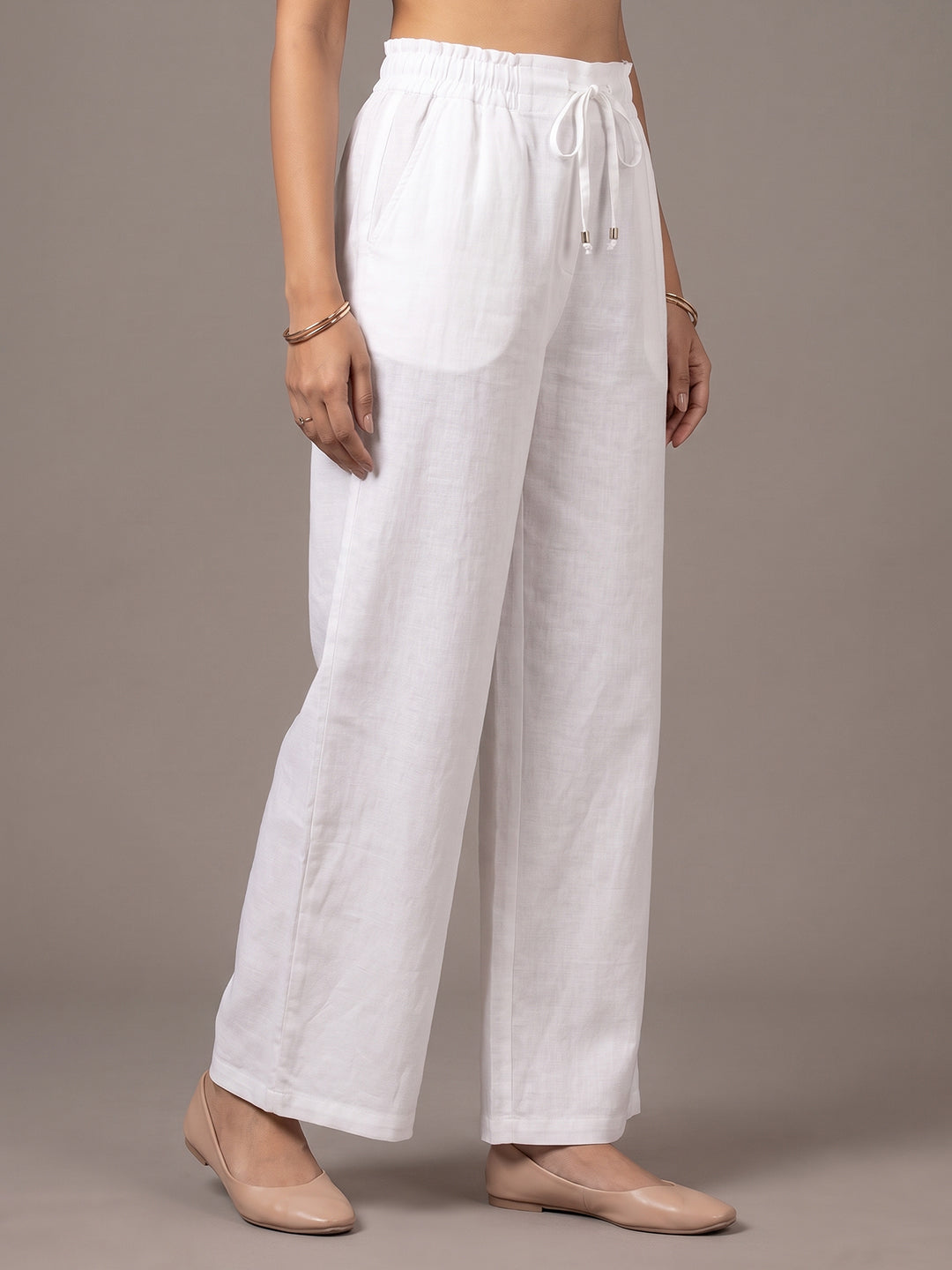 Linen Blend Trouser - White