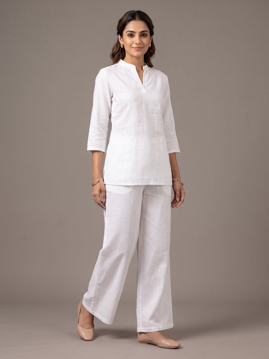 Linen Blend Trouser - White