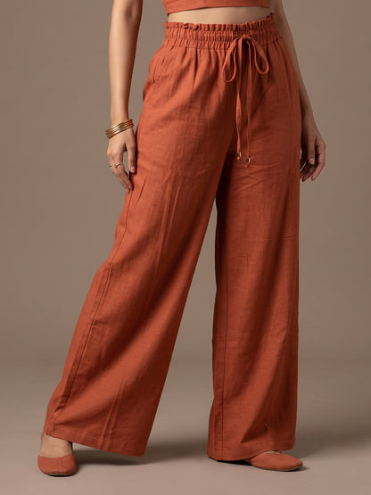 Linen Blend Trouser - Rust