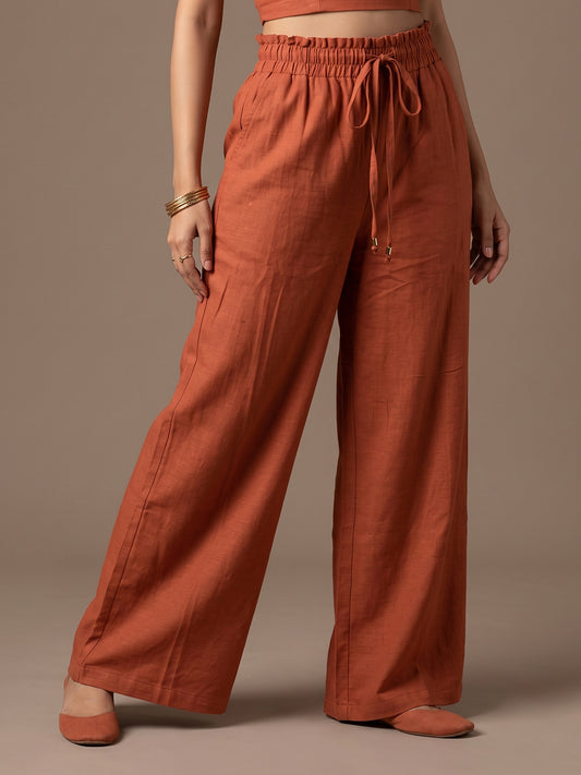Linen Blend Trouser - Rust