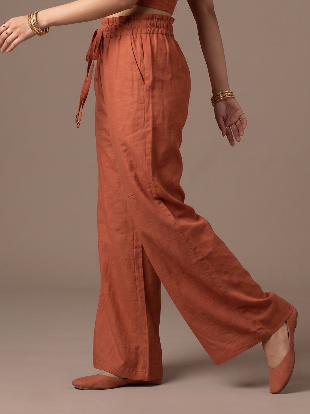 Linen Blend Trouser - Rust