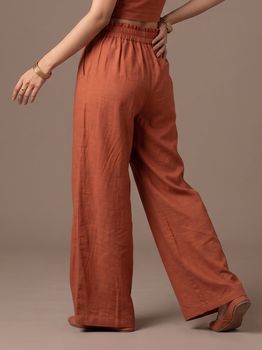 Linen Blend Trouser - Rust