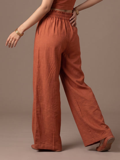 Linen Blend Trouser - Rust