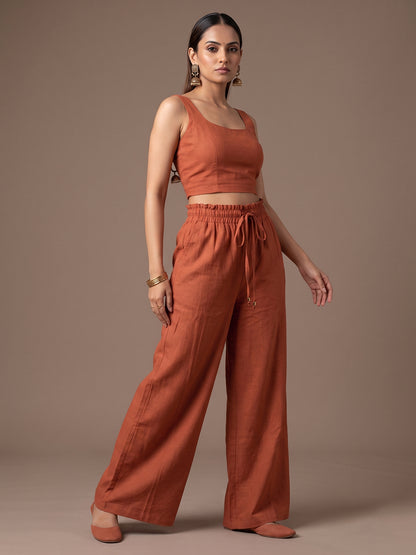 Linen Blend Trouser - Rust