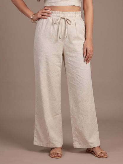 Linen Blend Trouser - Beige