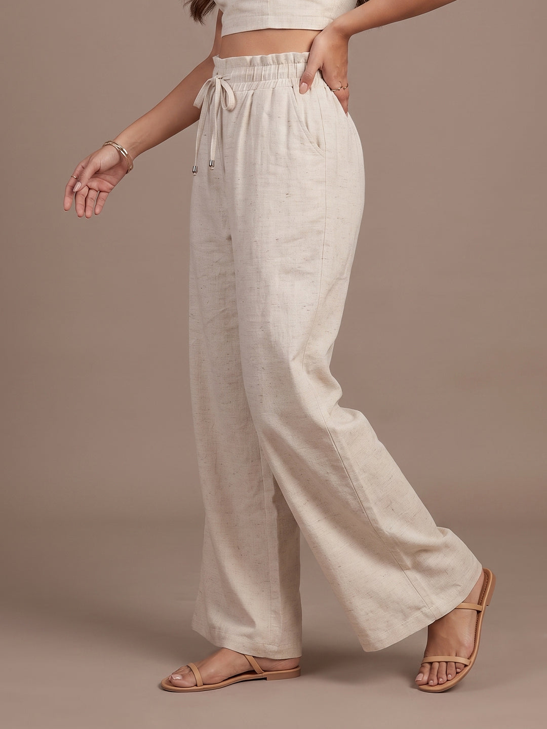 Linen Blend Trouser - Beige