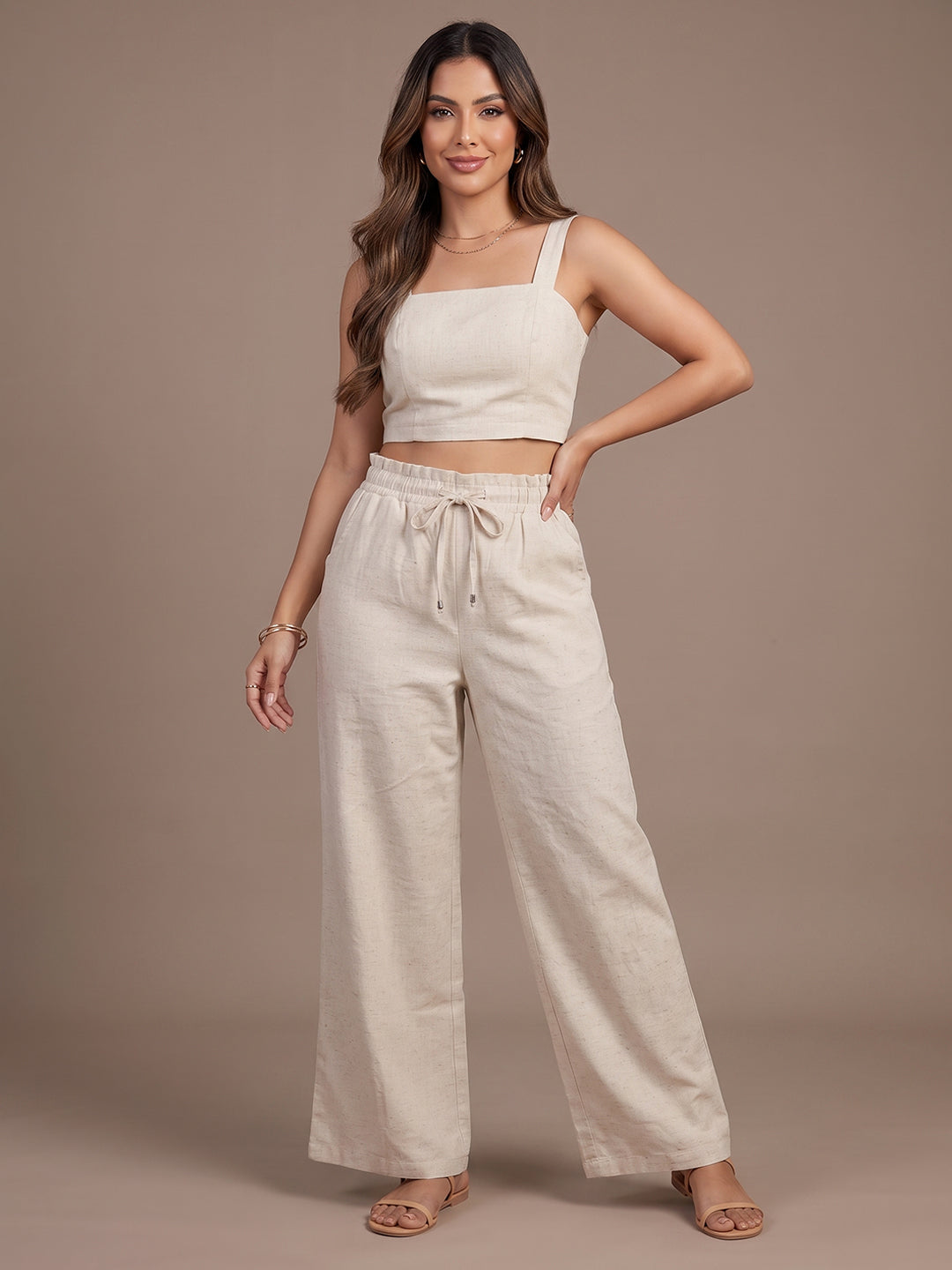 Linen Blend Trouser - Beige