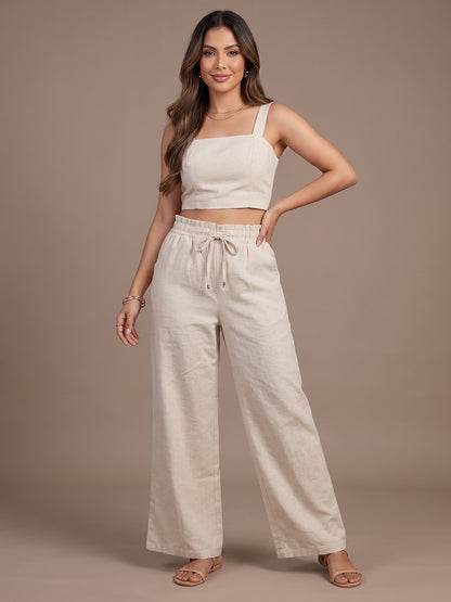 Linen Blend Trouser - Beige