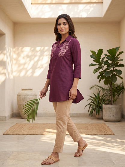 Cotton Kurti - Wine