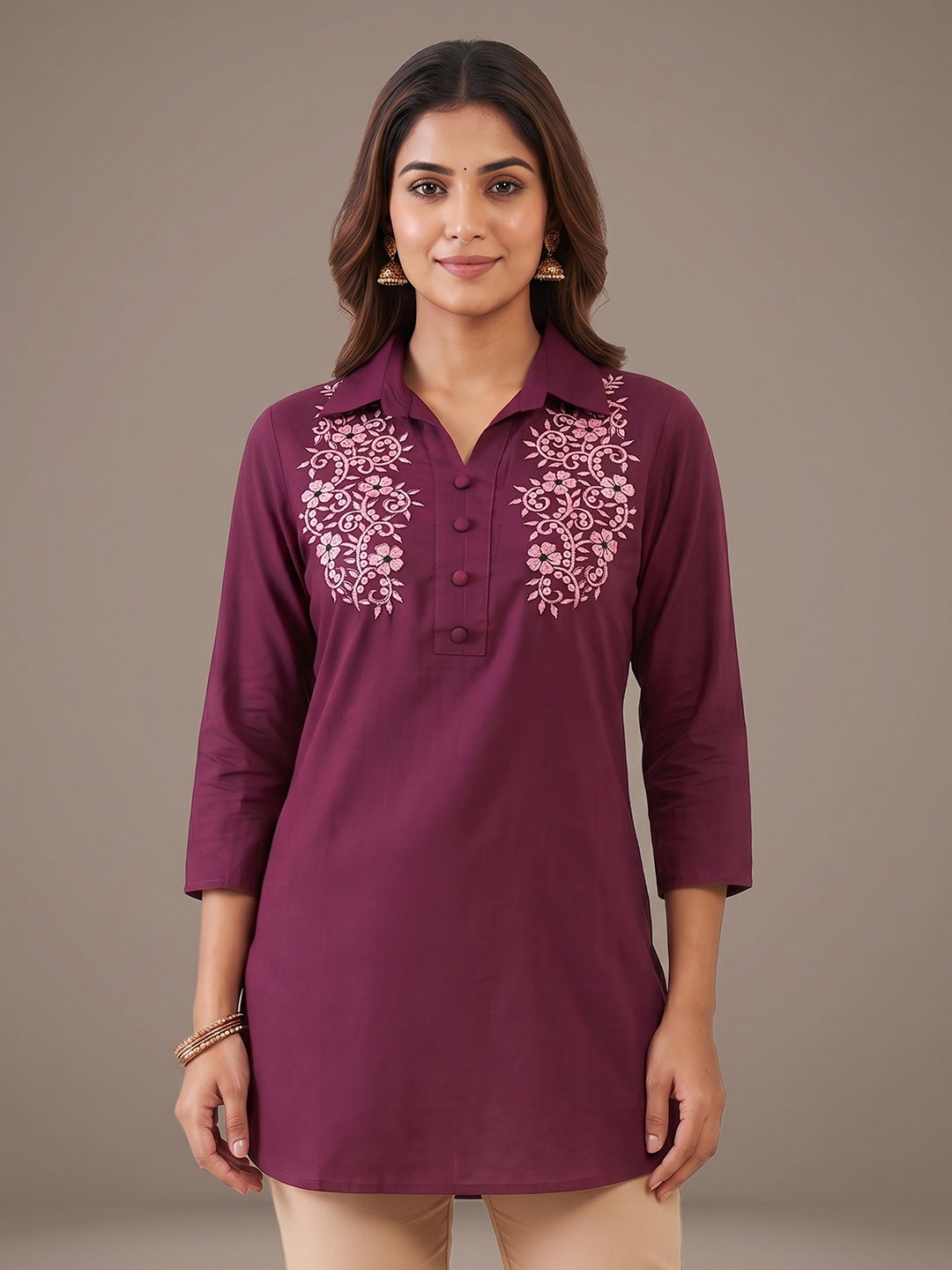 Cotton Kurti - Wine